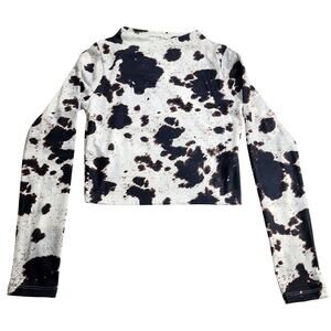 12th Tribe Black and White Cow Spot Long Sleeve Crop Top